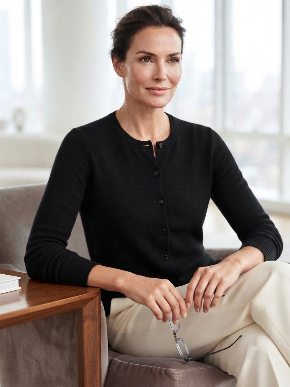 Jaclyn Smith 100% Cashmere Black Button-Down Cardigan Sweater Large - Picture 7 of 7